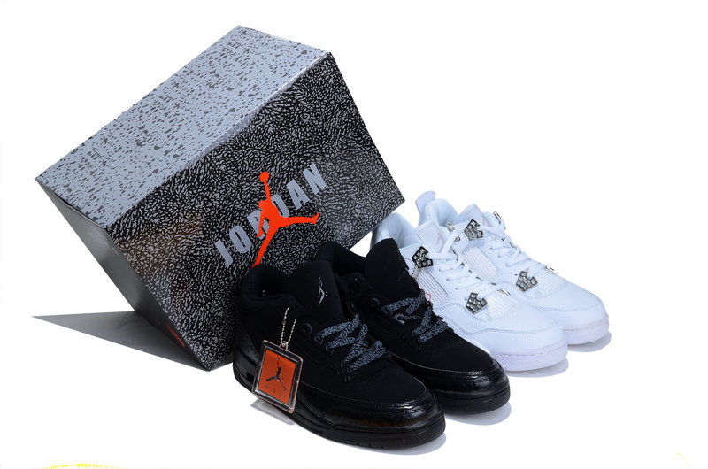 Limited Combine Black Air Jordan 3 And White Jordan 4 Shoes